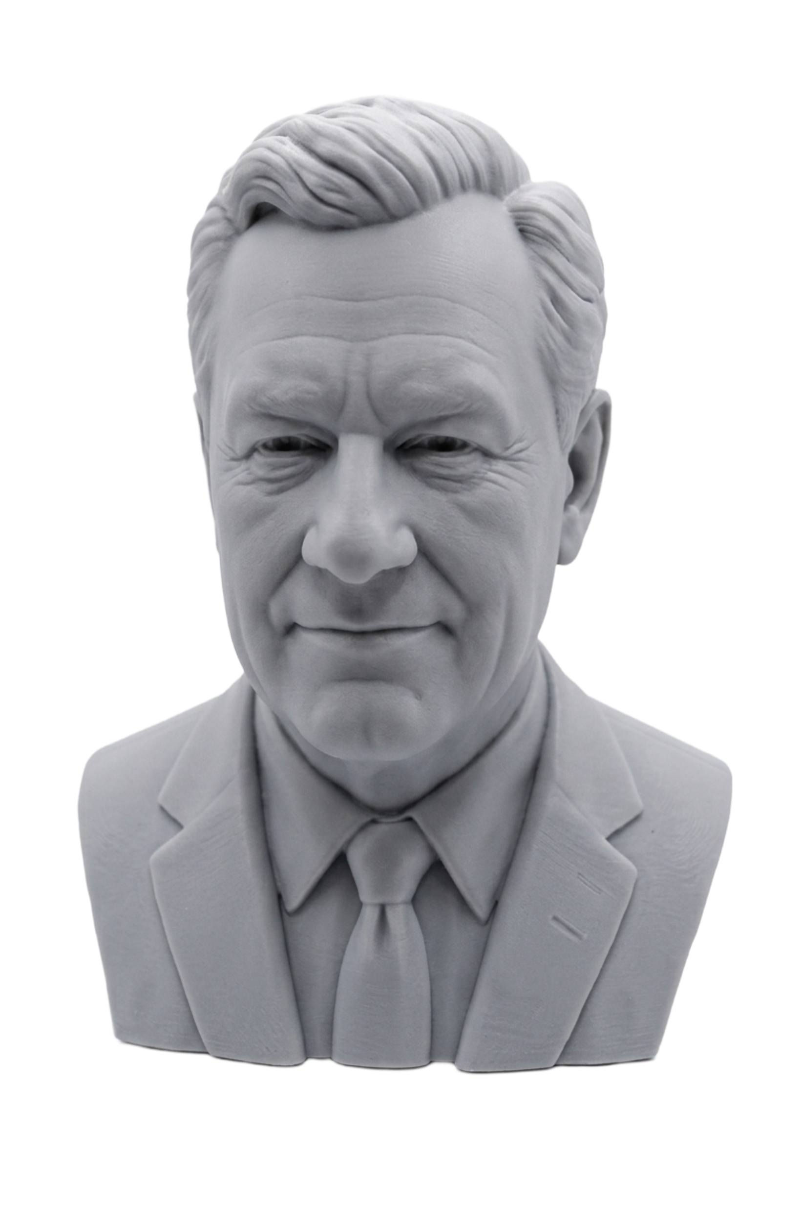 A portrait bust hand-finished in matte grey PLA